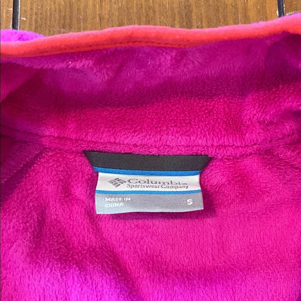 Columbia Full Zipper Fleece Jacket Pink w/Orange Trim Girls Size S EUC